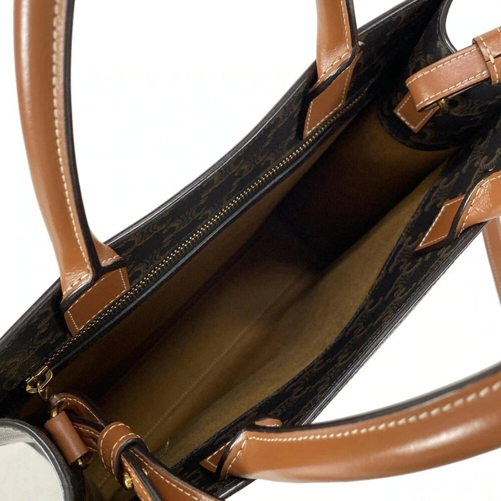 CELINE Small Vertical Cabas Tan (Dark Brown) Brown) Triomphe Canvas Calf Skin - Picture 7 of 15